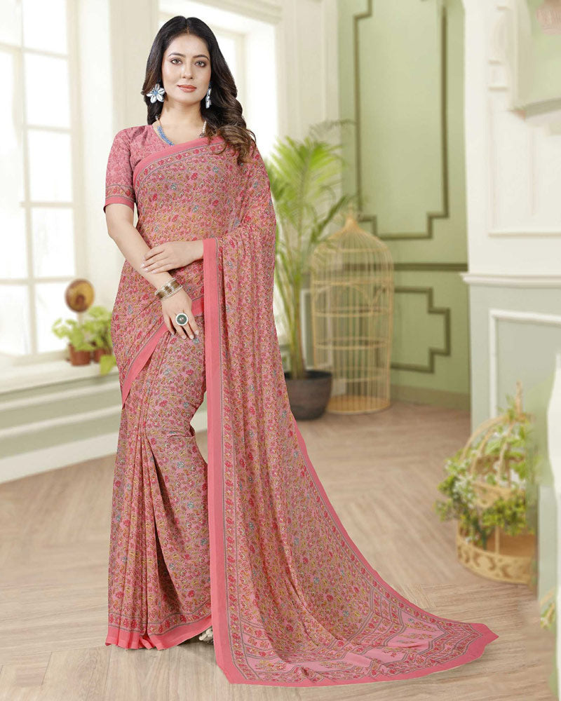 Vishal Prints Dusty Pink Digital Print Georgette Saree