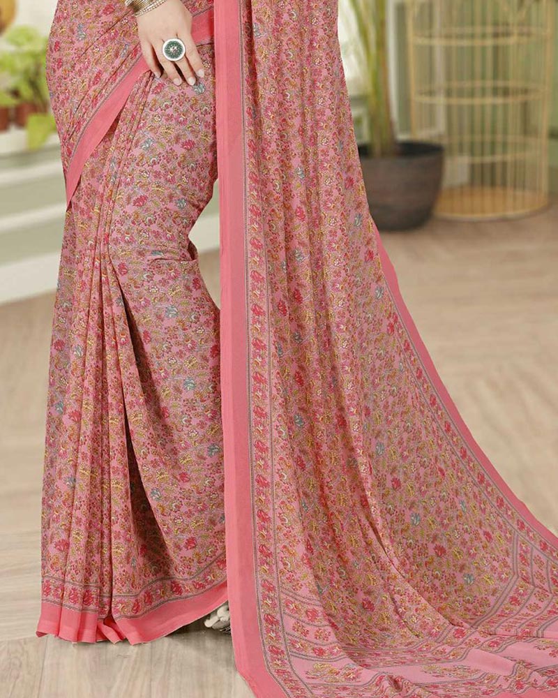 Vishal Prints Dusty Pink Digital Print Georgette Saree