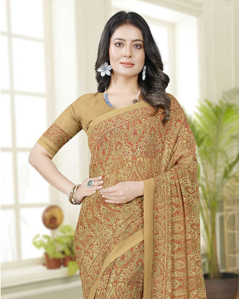 Vishal Prints Dusty Brown Digital Print Georgette Saree