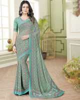 Vishal Prints Pastel Teal Green Digital Print Georgette Saree