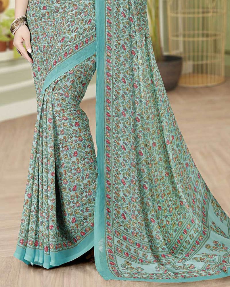 Vishal Prints Pastel Teal Green Digital Print Georgette Saree