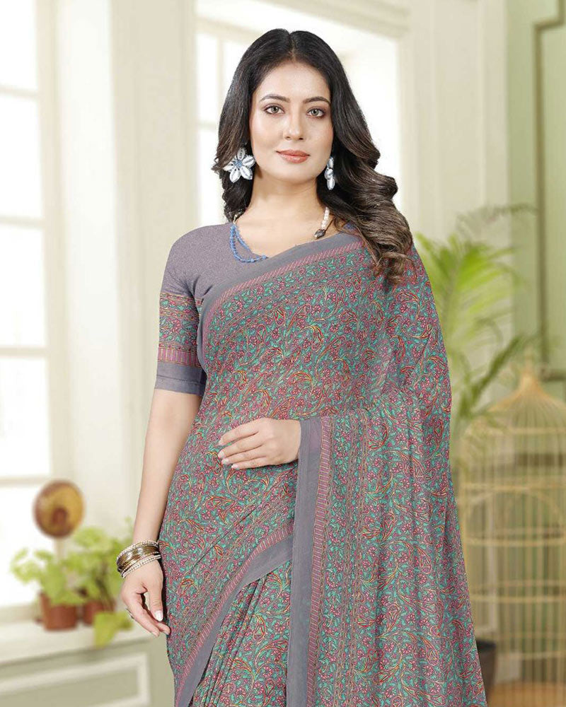 Vishal Prints Oslo Grey Digital Print Georgette Saree