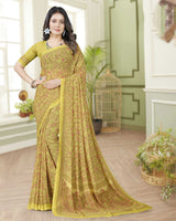 Vishal Prints Pale Gold Yellow Digital Print Georgette Saree