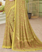 Vishal Prints Pale Gold Yellow Digital Print Georgette Saree