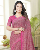 Vishal Prints Dark Rose Pink Digital Print Georgette Saree