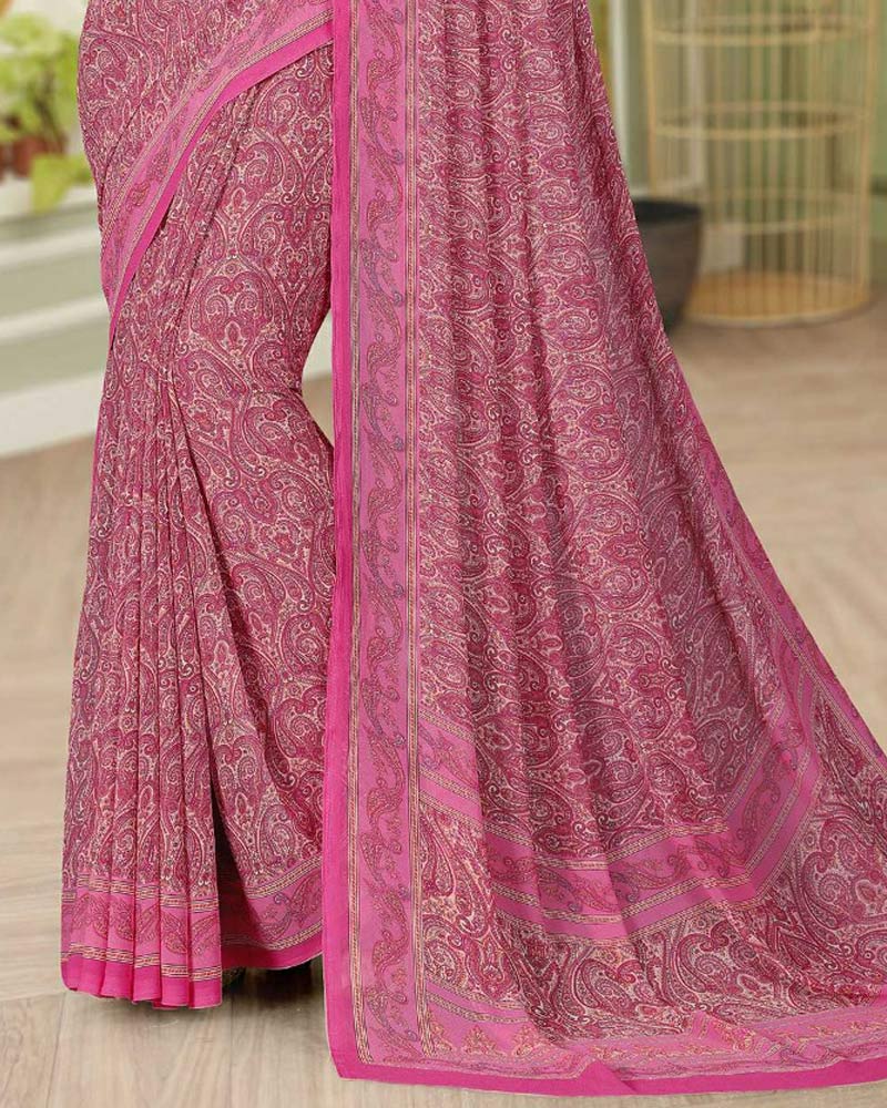 Vishal Prints Dark Rose Pink Digital Print Georgette Saree