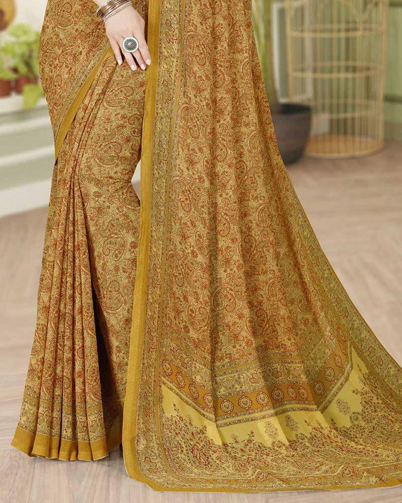 Vishal Prints Dark Mustard Digital Print Georgette Saree