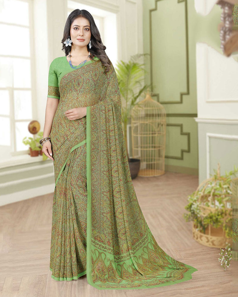 Vishal Prints Light Moss Green Digital Print Georgette Saree