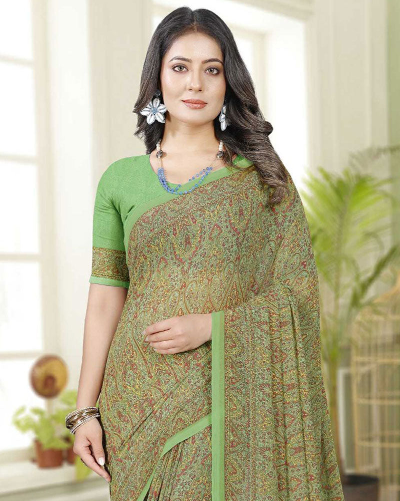 Vishal Prints Light Moss Green Digital Print Georgette Saree