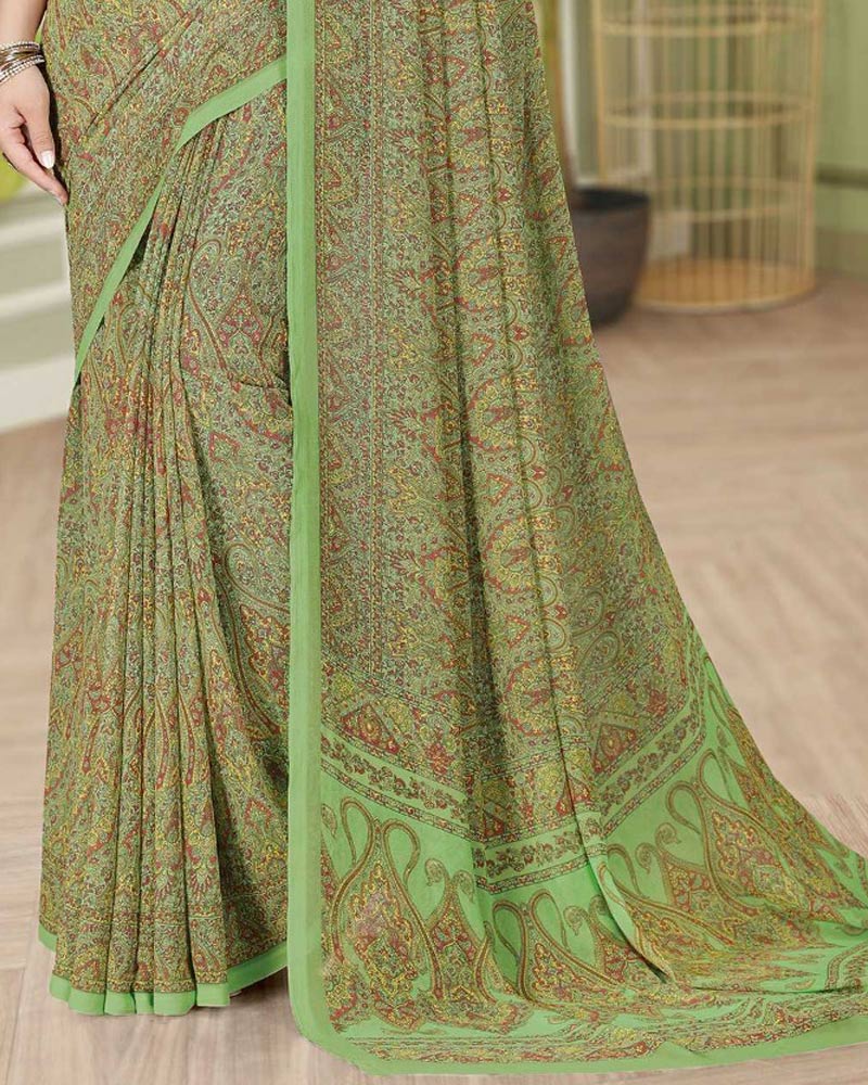 Vishal Prints Light Moss Green Digital Print Georgette Saree