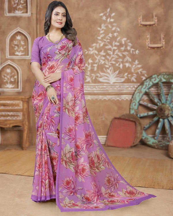 Vishal Prints Dusty Lavender Digital Print Georgette Saree