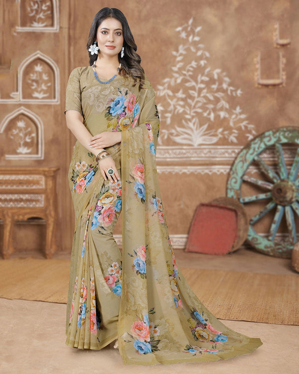 Vishal Prints Khaki Brown Digital Print Georgette Saree