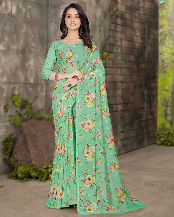 Vishal Prints Pastel Sea Green Digital Print Georgette Saree