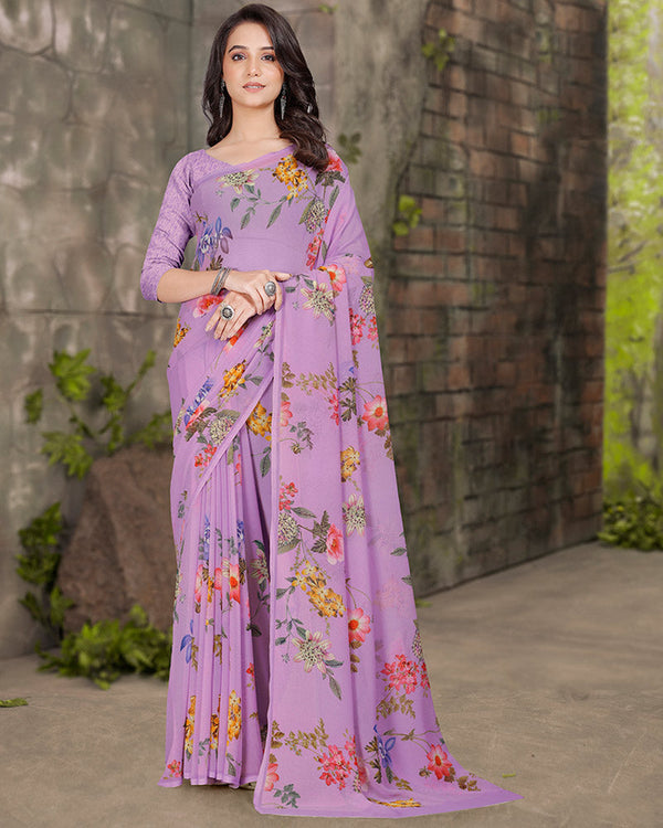 Vishal Prints Pastel Violet Digital Print Georgette Saree