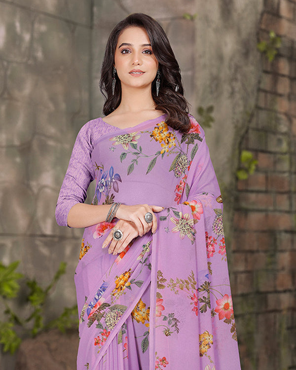 Vishal Prints Pastel Violet Digital Print Georgette Saree