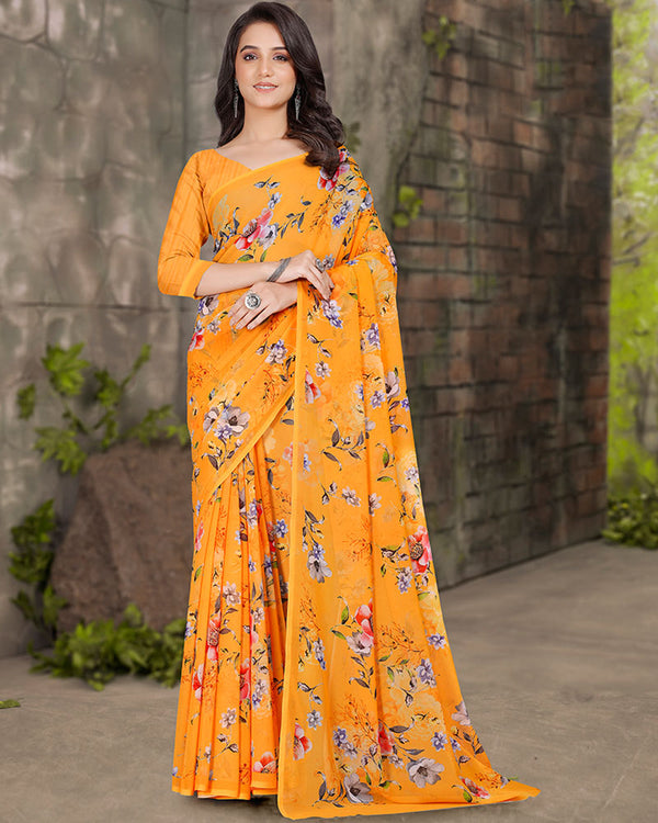 Vishal Prints Bright Orange Digital Print Georgette Saree