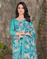 Vishal Prints Glacier Blue Digital Print Georgette Saree