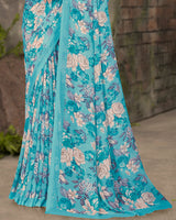 Vishal Prints Glacier Blue Digital Print Georgette Saree