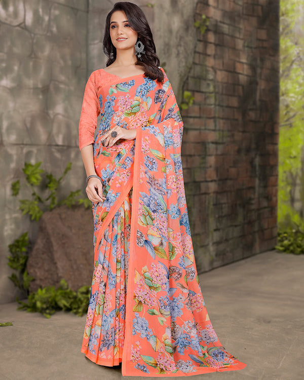 Vishal Prints Peachy Pink Digital Print Georgette Saree