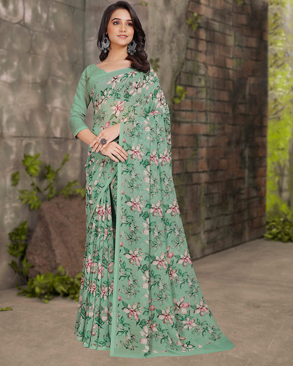 Vishal Prints Sage Green Digital Print Georgette Saree