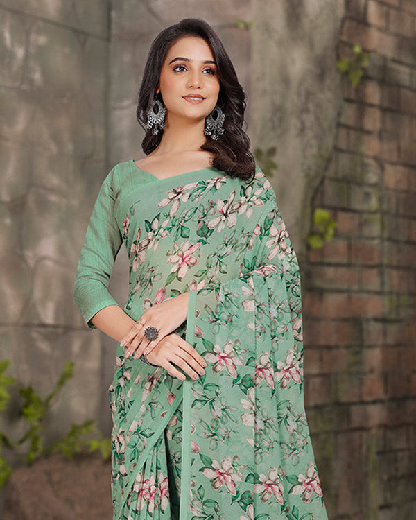 Vishal Prints Sage Green Digital Print Georgette Saree