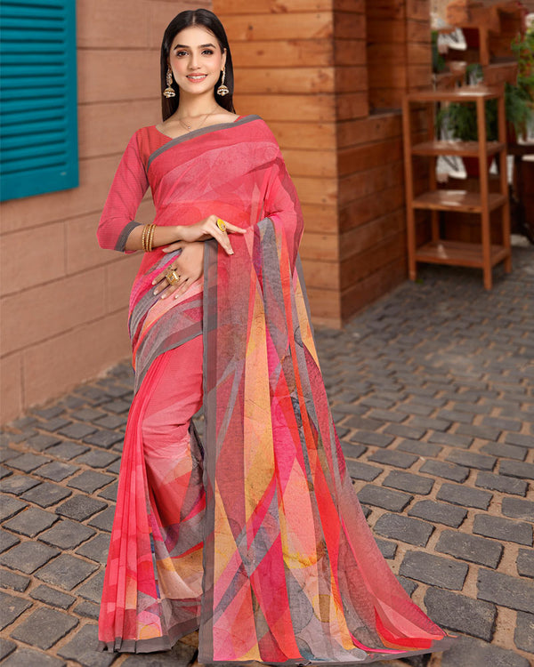 Vishal Prints Tomato Red Digital Print Georgette Saree