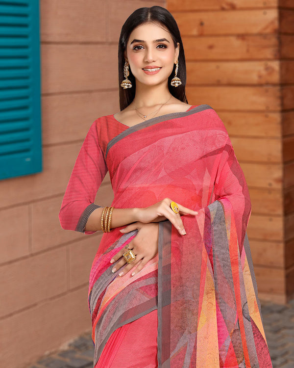 Vishal Prints Tomato Red Digital Print Georgette Saree