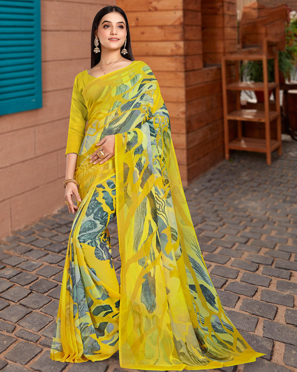 Vishal Prints Yellow Digital Print Georgette Saree