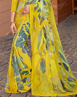 Vishal Prints Yellow Digital Print Georgette Saree