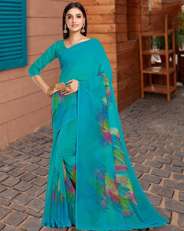 Vishal Prints Sky Blue Digital Print Georgette Saree