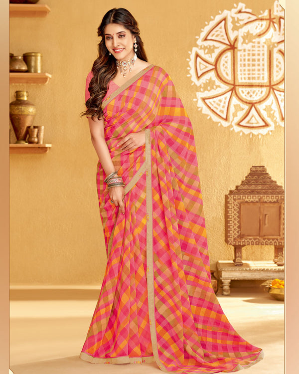 Vishal Prints Mandy Pink Printed Georgette Saree With Fancy Border