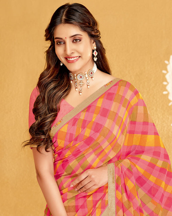 Vishal Prints Mandy Pink Printed Georgette Saree With Fancy Border