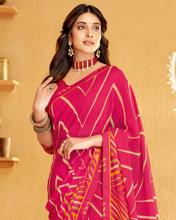 Vishal Prints Amaranth Pink Printed Georgette Saree With Fancy Border