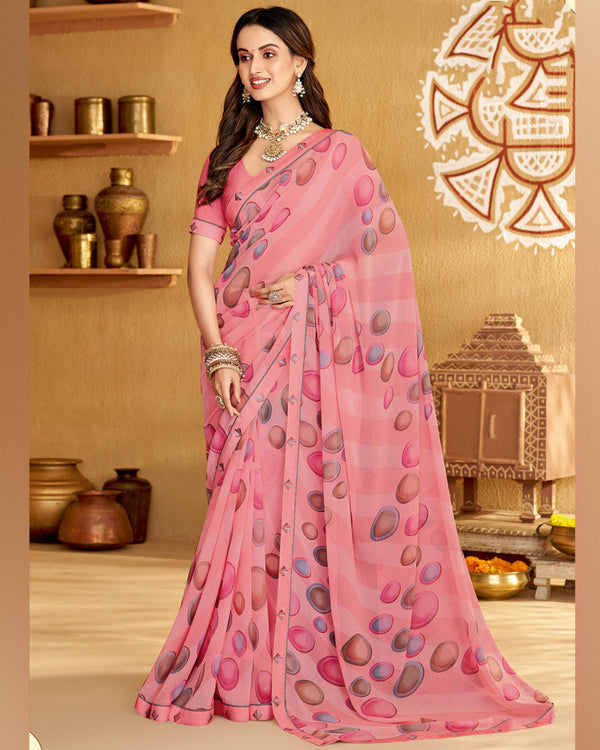 Vishal Prints Pastel Pink Printed Georgette Saree With Fancy Border