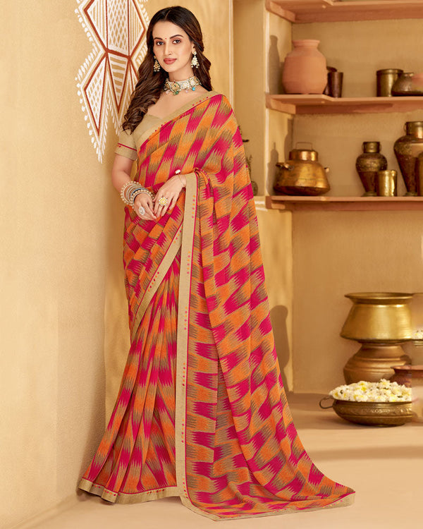 Vishal Prints Amaranth Pink Printed Georgette Saree With Fancy Border