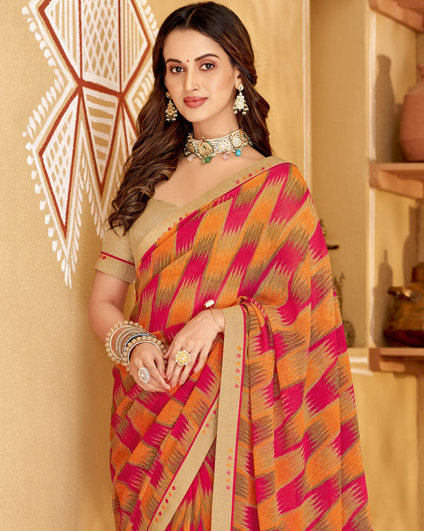 Vishal Prints Amaranth Pink Printed Georgette Saree With Fancy Border