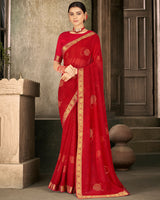 Vishal Prints Red Georgette Saree With Foil Print And Zari Border