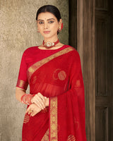 Vishal Prints Red Georgette Saree With Foil Print And Zari Border