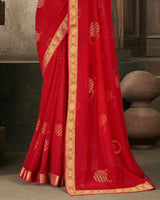 Vishal Prints Red Georgette Saree With Foil Print And Zari Border