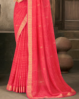 Vishal Prints Red Pink Georgette Saree With Foil Print And Zari Border