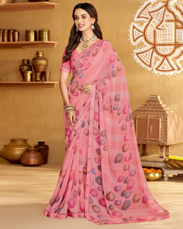 Vishal Prints Pastel Red Printed Georgette Saree With Fancy Border