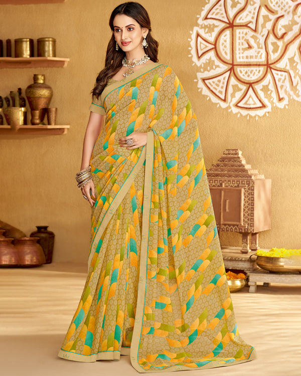 Vishal Prints Sand Printed Georgette Saree With Fancy Border