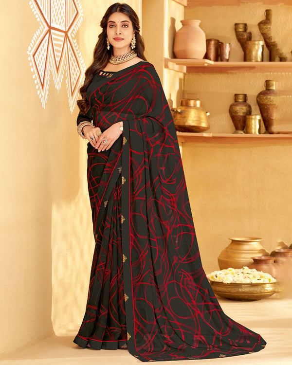 Vishal Prints Black Printed Georgette Saree With Fancy Border