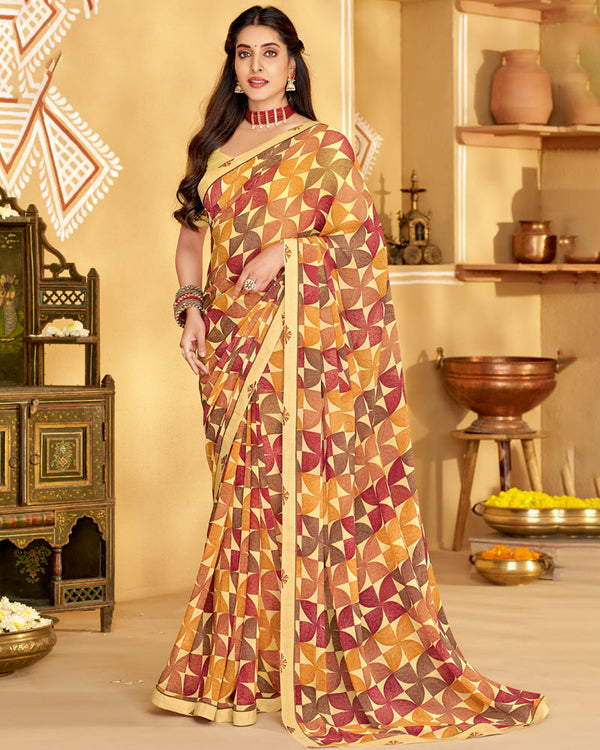 Vishal Prints Beige Printed Georgette Saree With Fancy Border