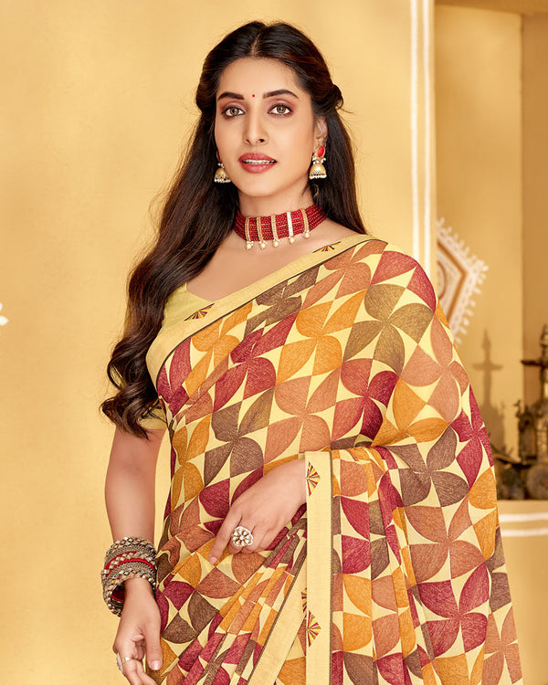 Vishal Prints Beige Printed Georgette Saree With Fancy Border