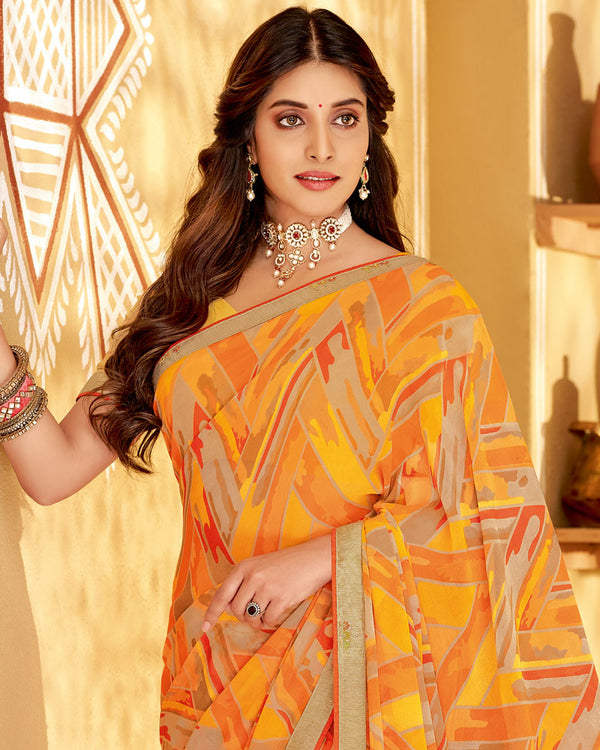 Vishal Prints Saffron Color Printed Georgette Saree With Fancy Border