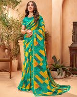 Vishal Prints Aqua Green Fancy Georgette Saree With Border