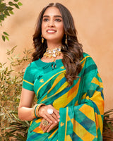 Vishal Prints Aqua Green Fancy Georgette Saree With Border