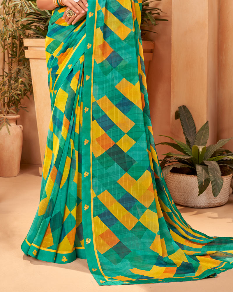 Vishal Prints Aqua Green Fancy Georgette Saree With Border