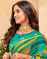 Vishal Prints Aqua Green Fancy Georgette Saree With Border